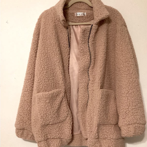 S M Y S Jackets & Blazers - S M Y S,  large, slightly oversized fuzzy jacket with silk interior. NWOT